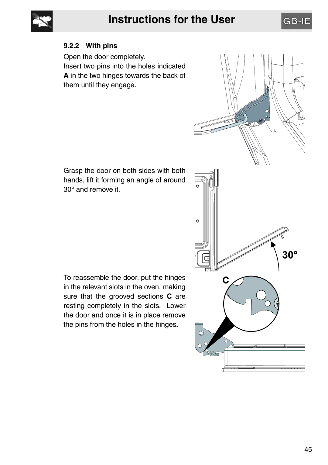 Smeg SA561X-9 installation instructions With pins 