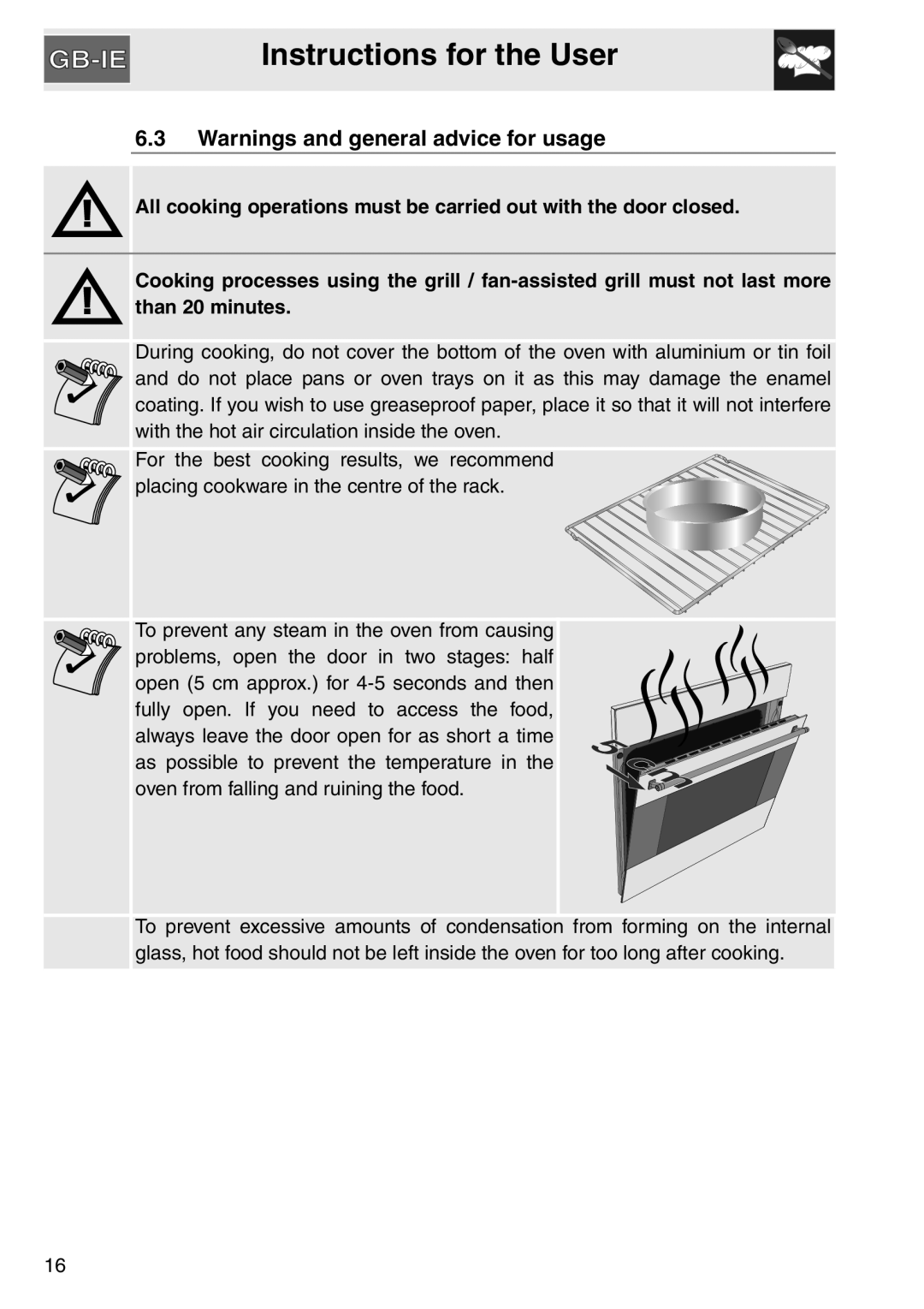 Smeg SA561X-9 installation instructions Warnings and general advice for usage, Instructions for the User 