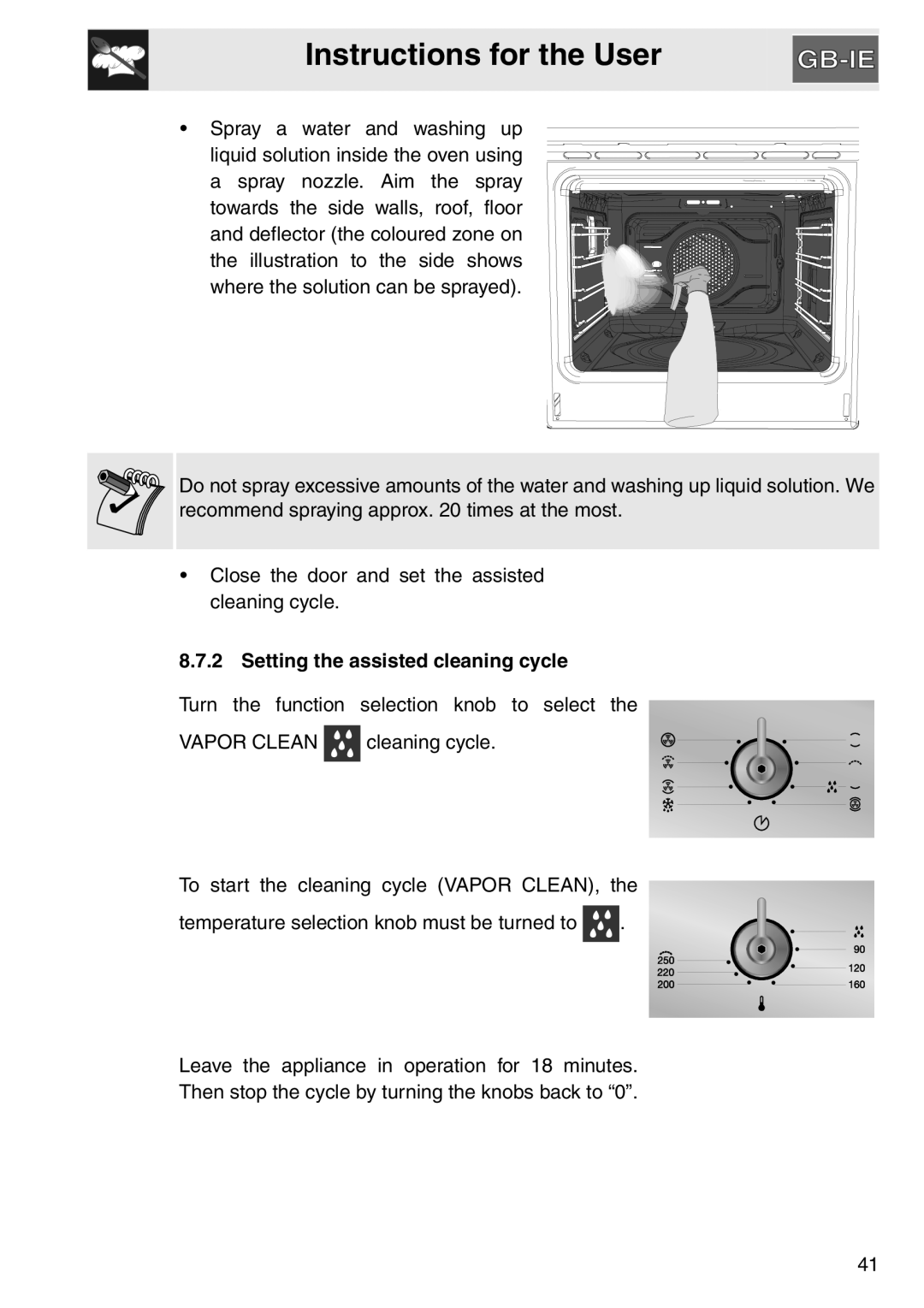 Smeg SA561X-9 installation instructions Instructions for the User, Setting the assisted cleaning cycle 