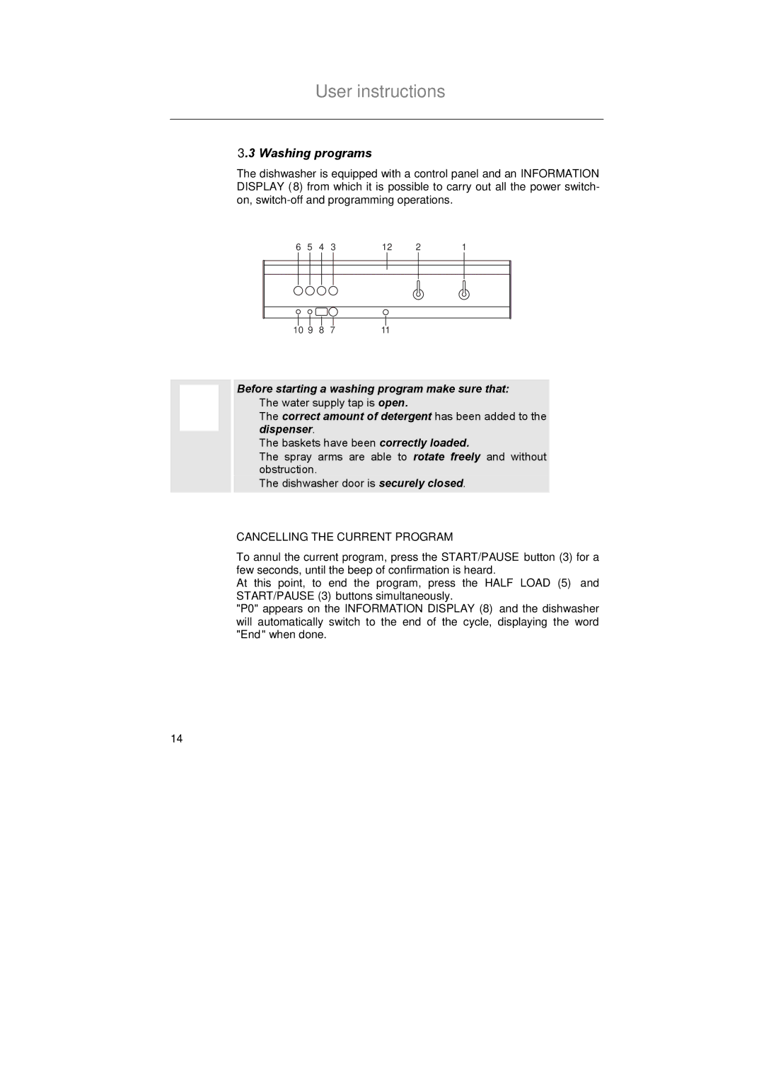 Smeg SA683X-2, SA683X-1 instruction manual Washing programs, Cancelling the Current Program 