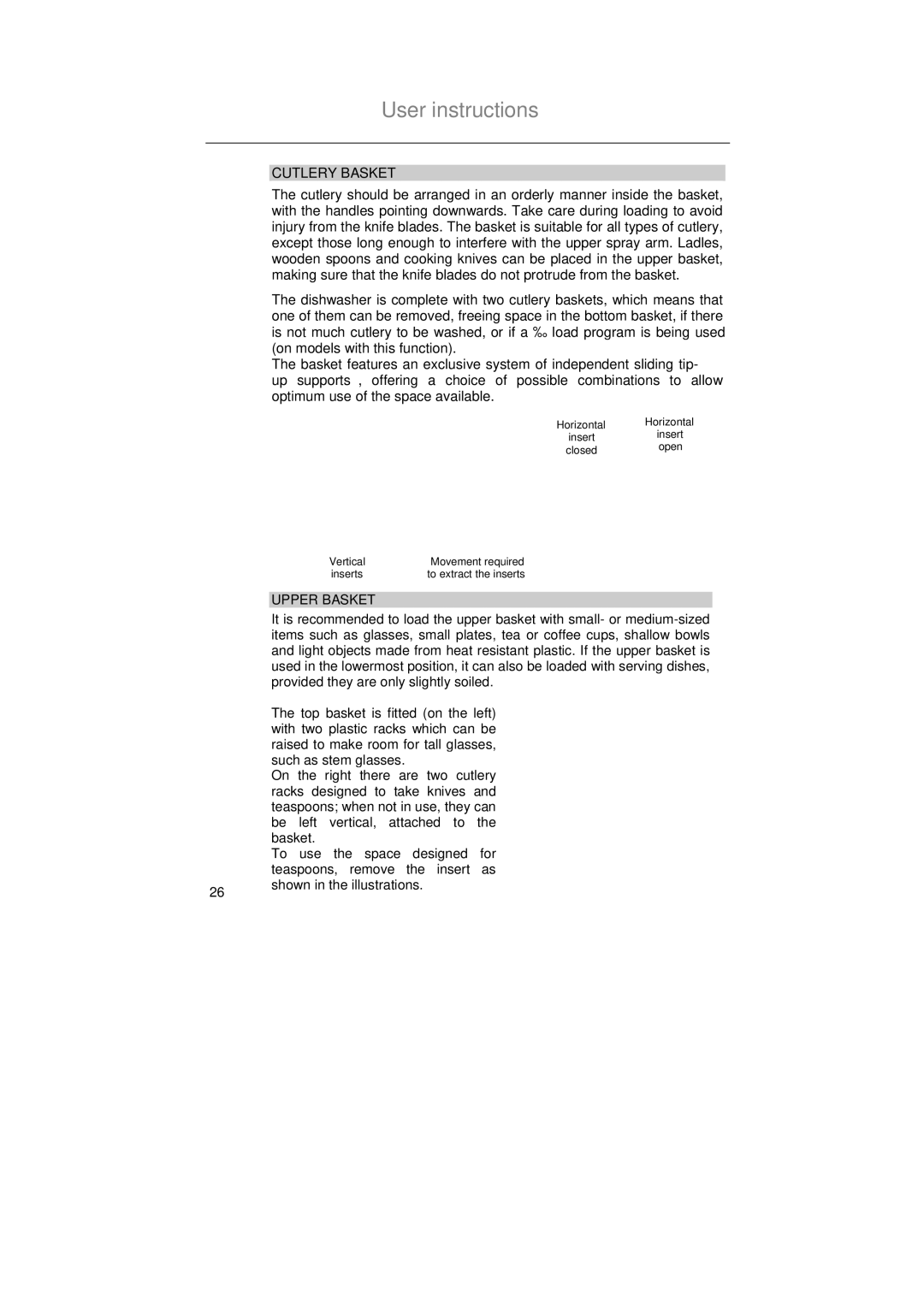 Smeg SA683X-1, SA683X-2 instruction manual Cutlery Basket, Upper Basket 