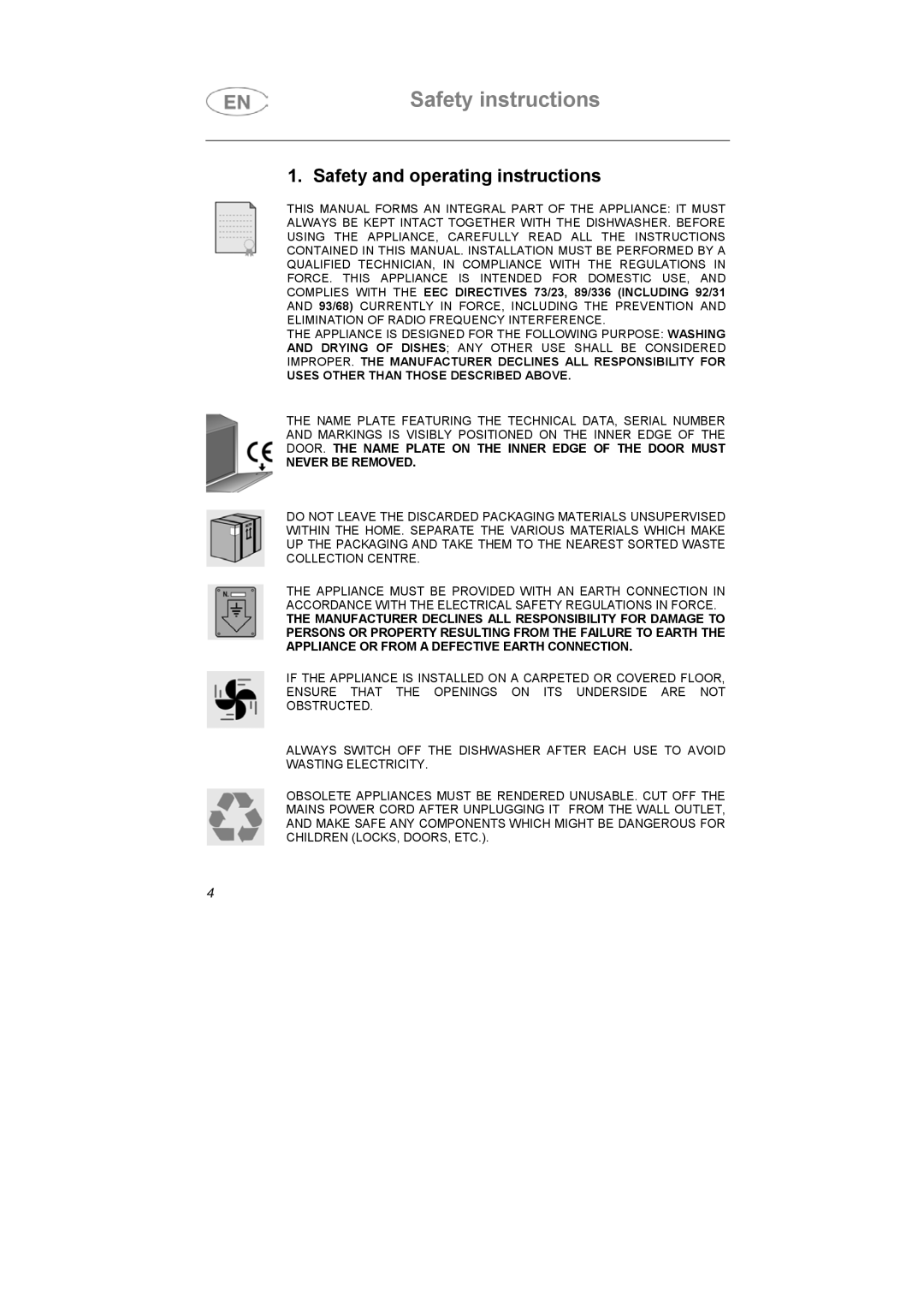 Smeg SA683X-1, SA683X-2 instruction manual Safety instructions, Safety and operating instructions 