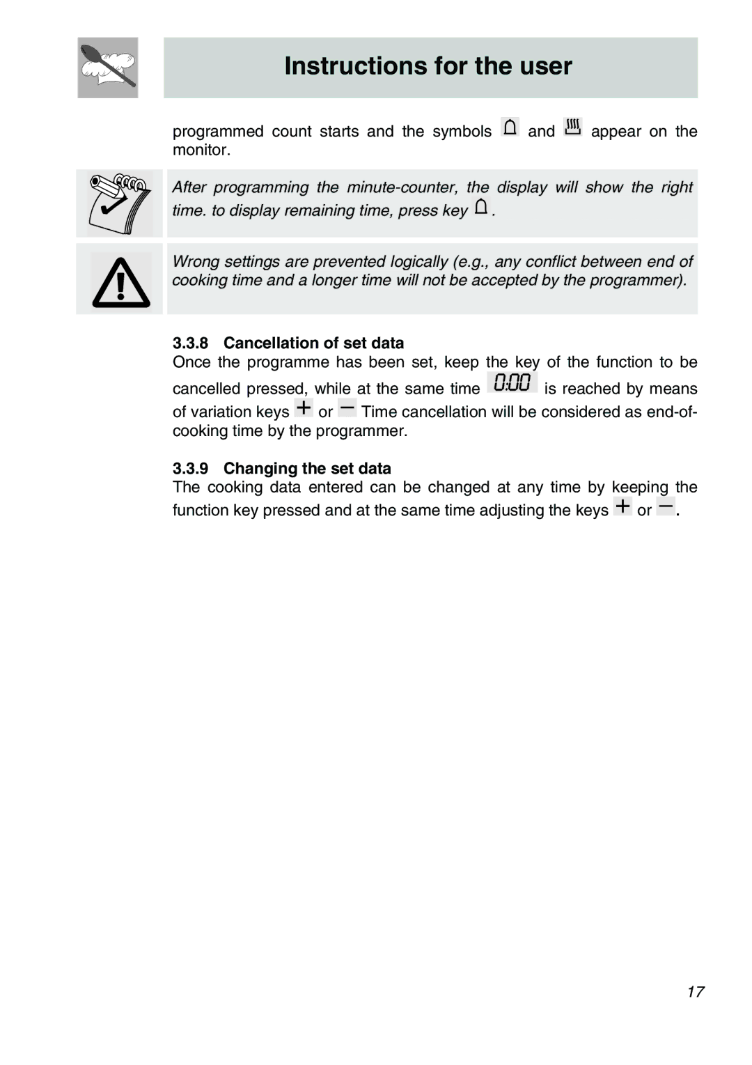 Smeg SA705X-7, SA707X-7 manual Cancellation of set data, Changing the set data 