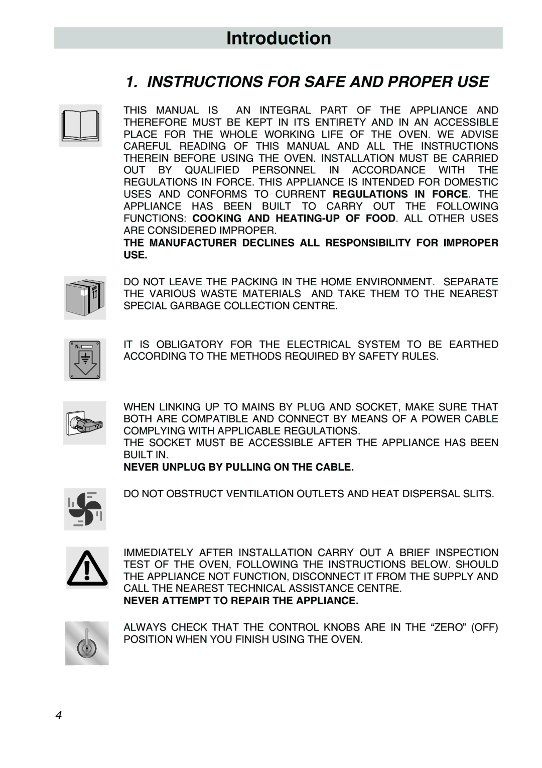 Smeg SA707X-7, SA705X-7 manual Introduction, Instructions for Safe and Proper USE 