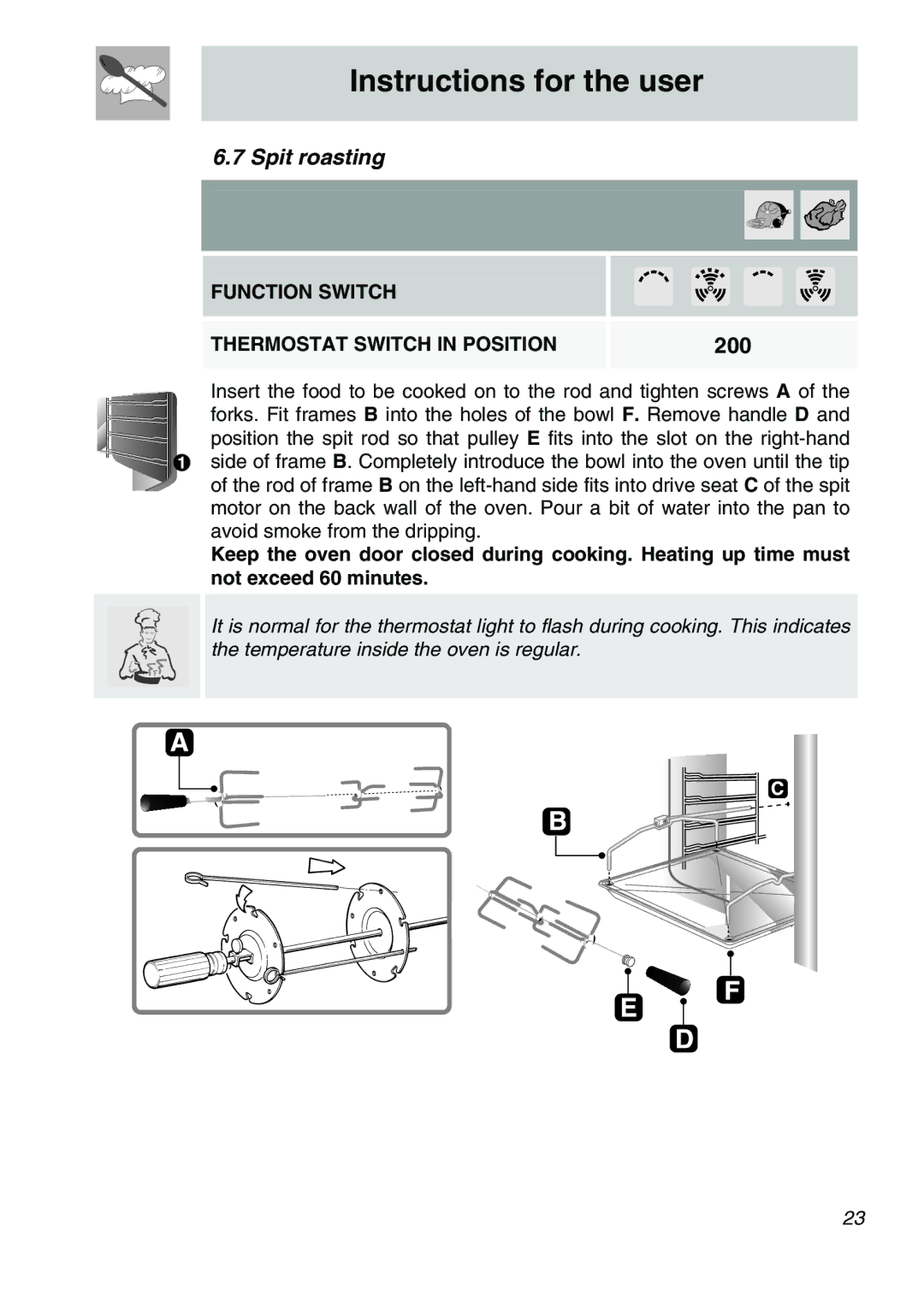 Smeg SA705X-7, SA707X-7 manual Spit roasting, 200 