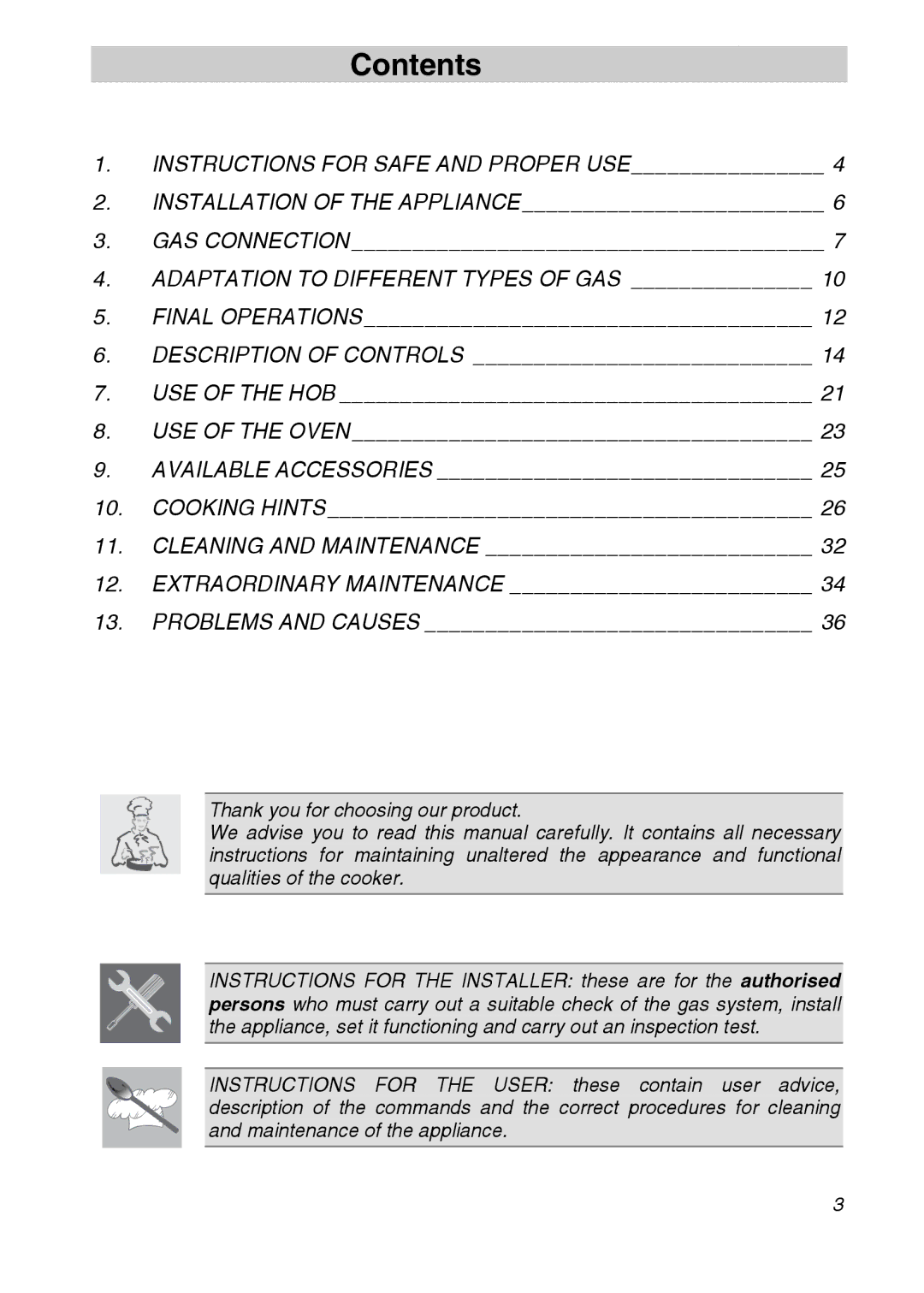 Smeg SA9065LPG, SA9065XNG, SA9065XS, SA9066AS manual Contents 