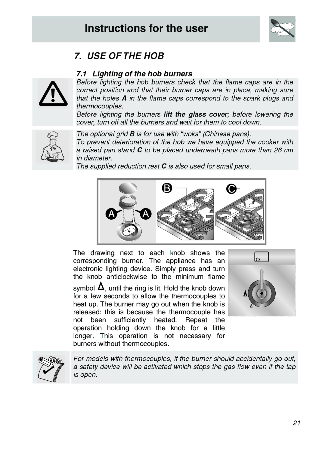 Smeg SA9065LPG, SA9065XNG, SA9065XS, SA9066AS manual USE of the HOB, Lighting of the hob burners 