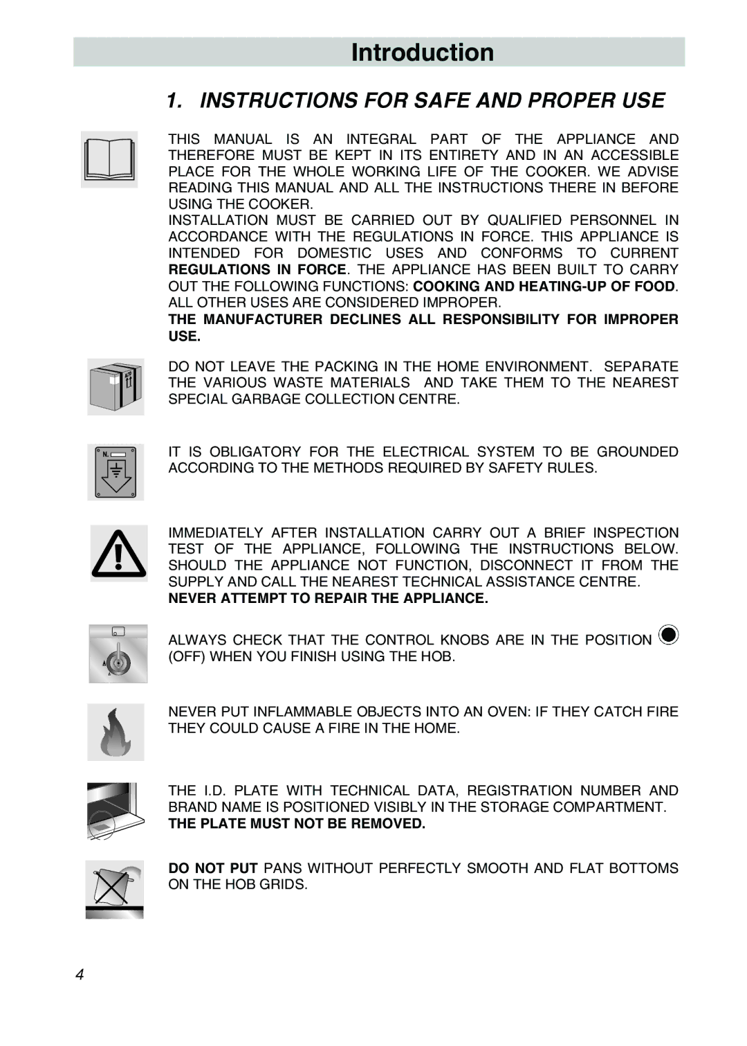 Smeg SA9065XNG, SA9065LPG, SA9065XS, SA9066AS manual Introduction, Instructions for Safe and Proper USE 