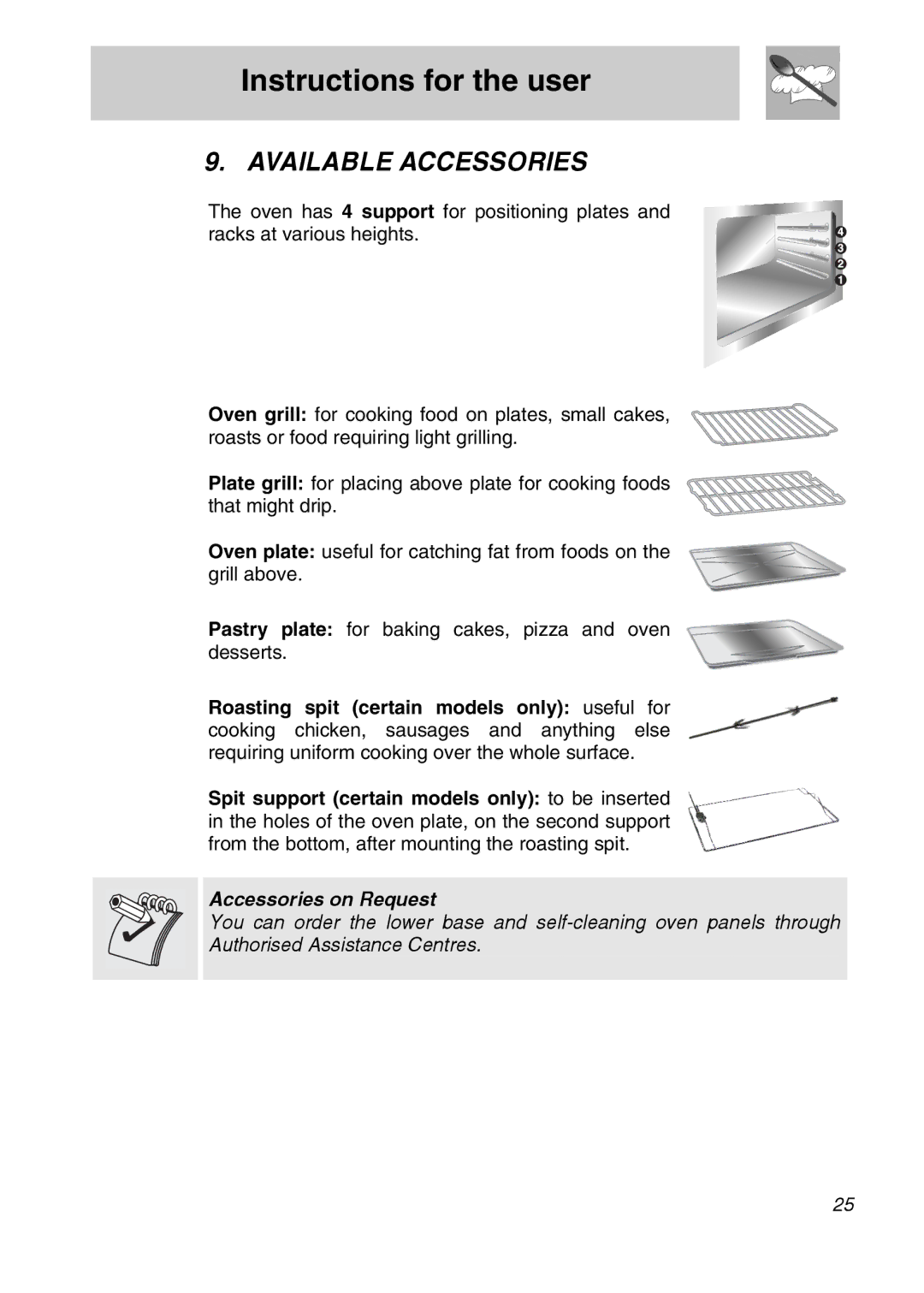 Smeg SA9065LPG, SA9065XNG, SA9065XS, SA9066AS manual Available Accessories, Accessories on Request 