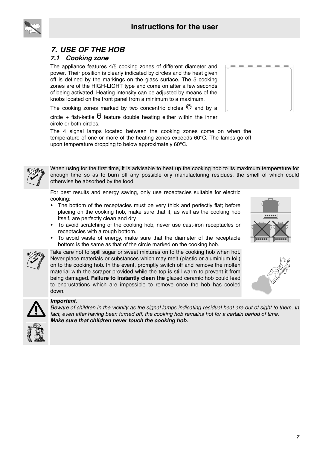 Smeg SA9066CER manual USE of the HOB, Cooking zone 