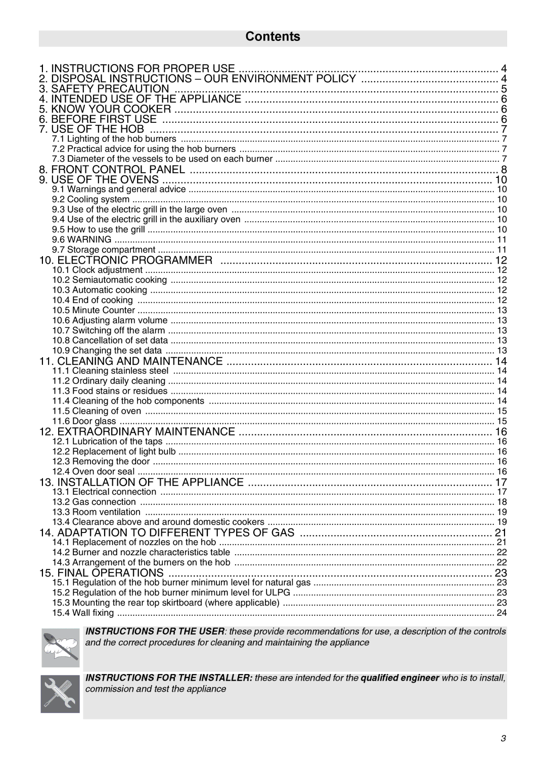 Smeg SA92MFX5 manual Contents 