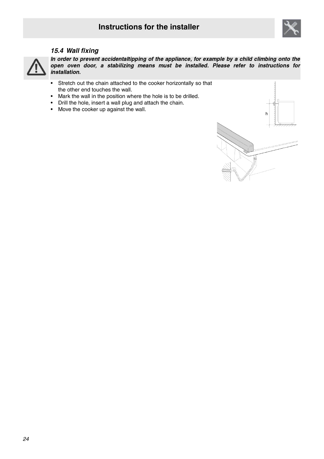 Smeg SA92MFX5 manual Wall fixing 