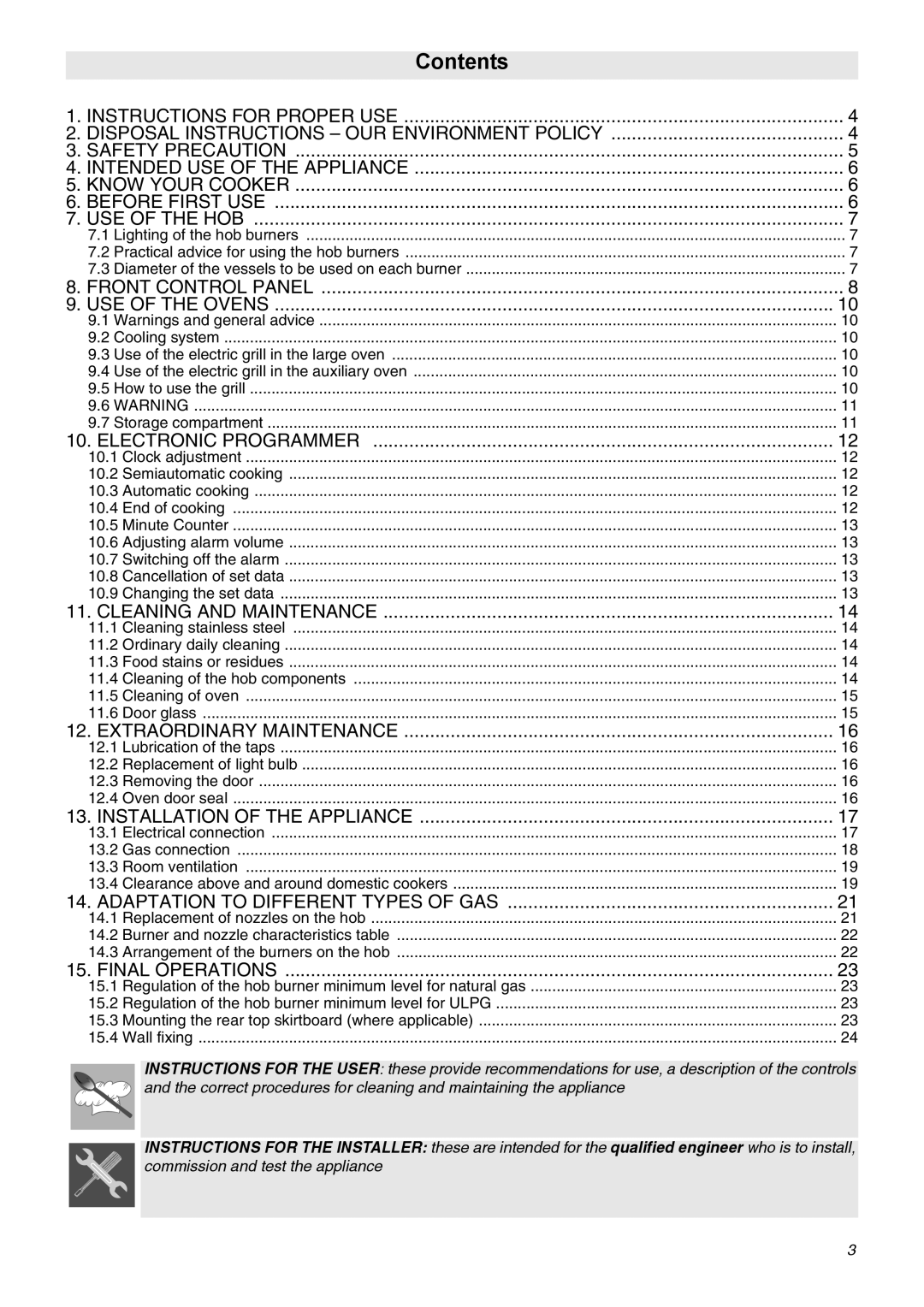 Smeg SA92MFX5 manual Contents 