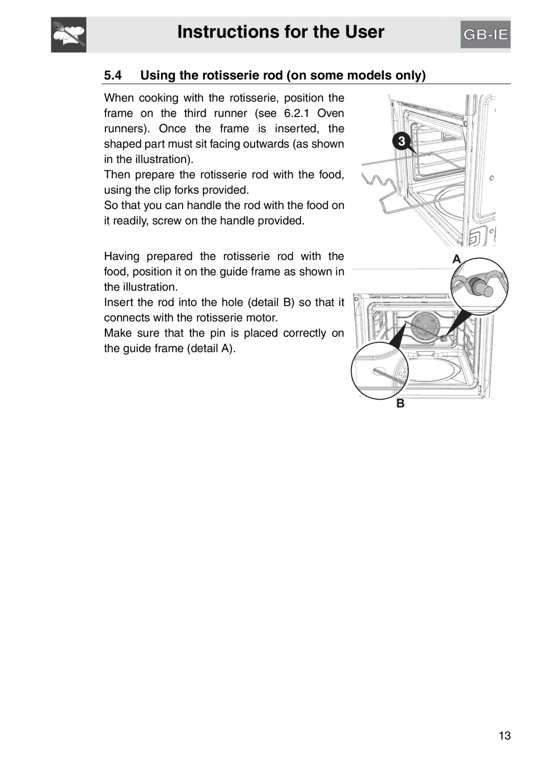 Smeg SAP112-8 manual Using the rotisserie rod on some models only 