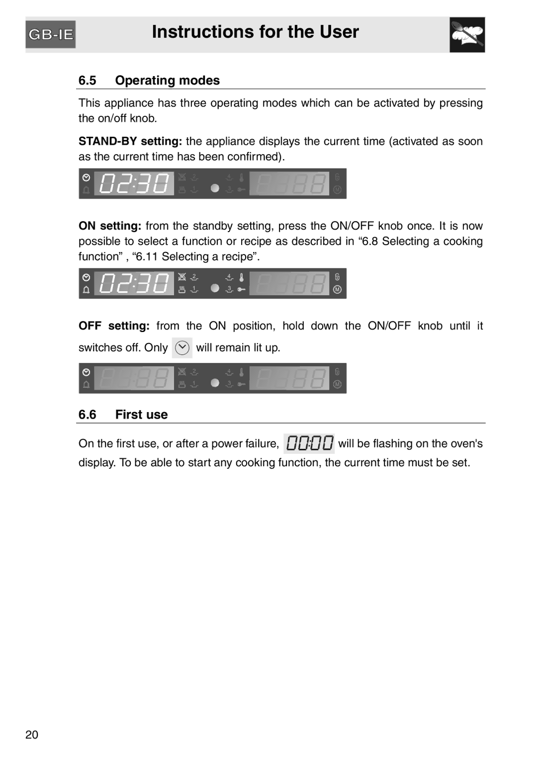 Smeg SAP112-8 manual Operating modes, First use 