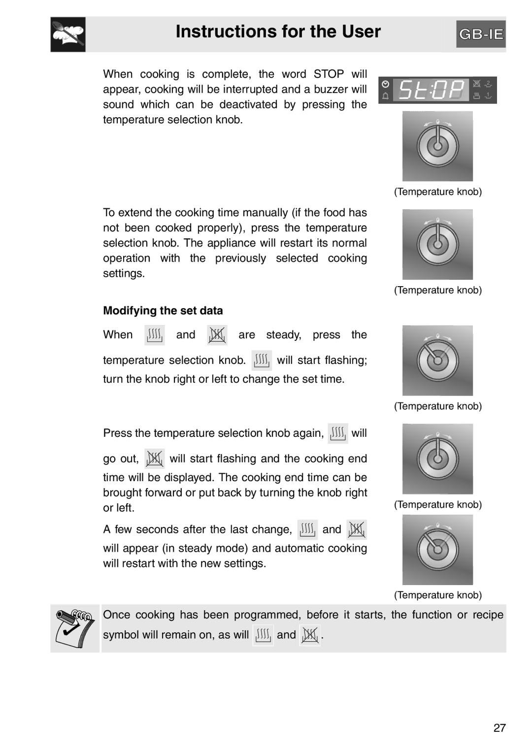 Smeg SAP112-8 manual Press the temperature selection knob again 