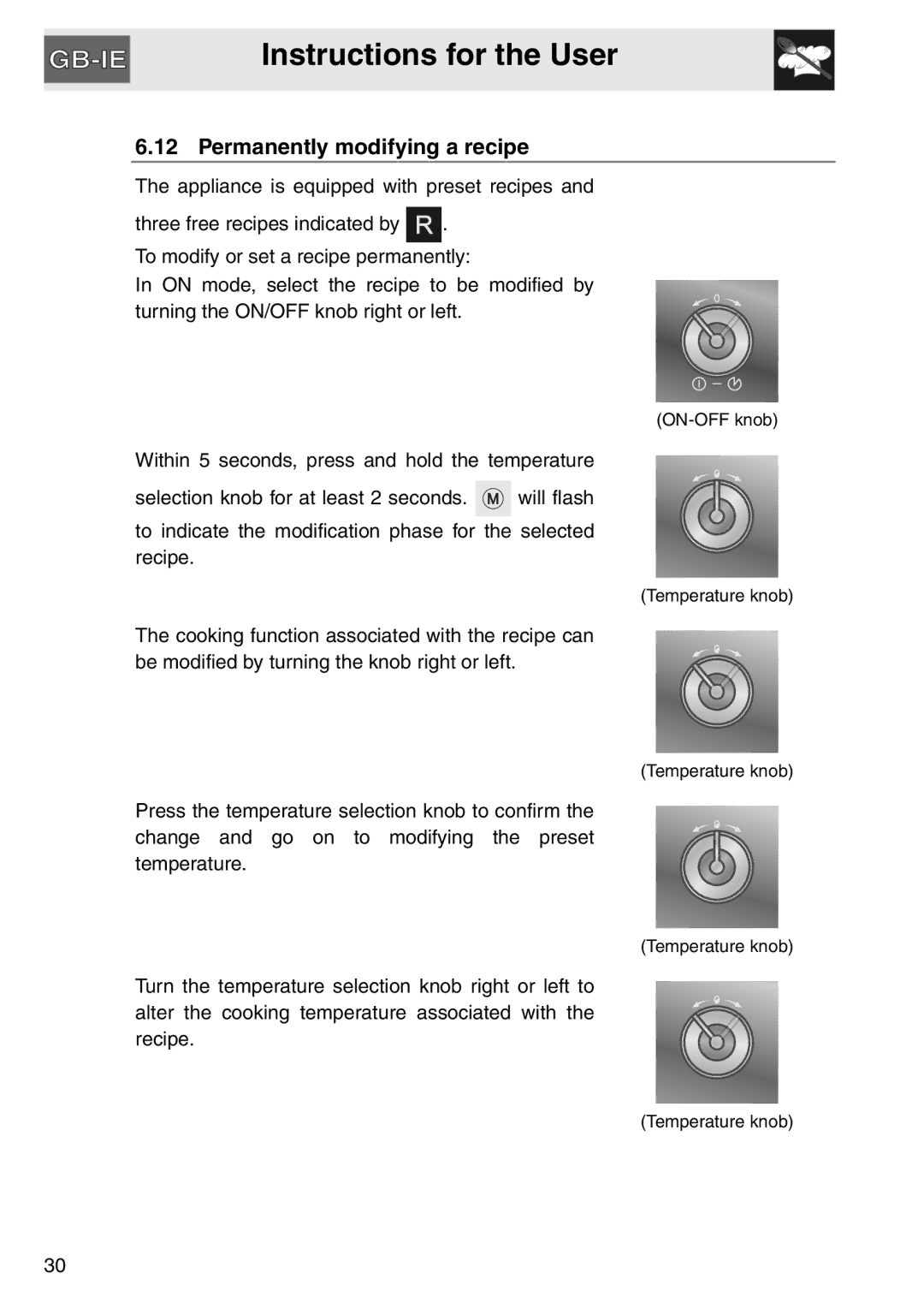 Smeg SAP112-8 manual Permanently modifying a recipe 