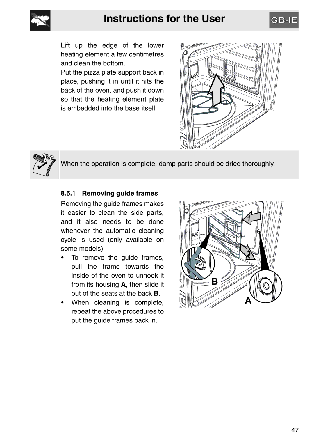 Smeg SAP112-8 manual Removing guide frames 