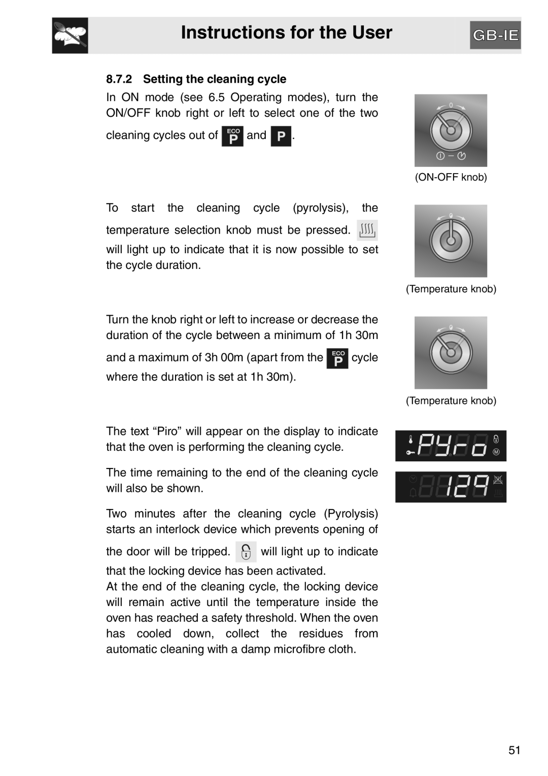 Smeg SAP112-8 manual Setting the cleaning cycle 