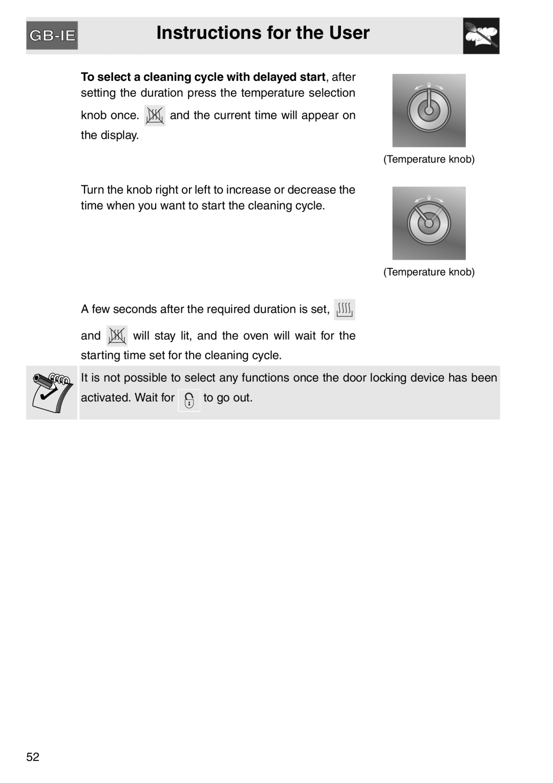 Smeg SAP112-8 manual To select a cleaning cycle with delayed start, after 