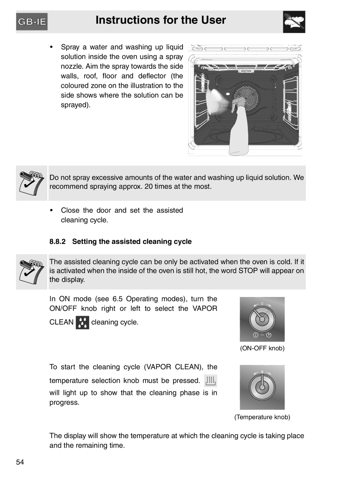 Smeg SAP112-8 manual Setting the assisted cleaning cycle 