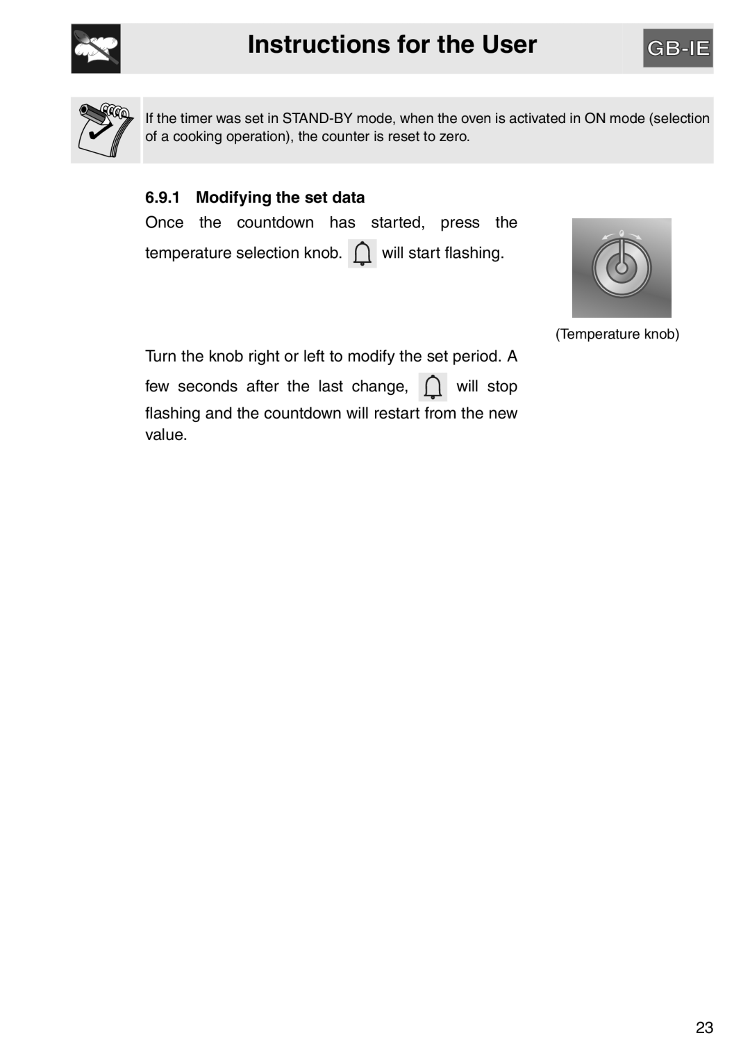 Smeg SAP112-8 manual Instructions for the User, Modifying the set data 
