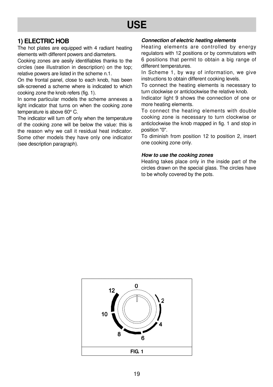 Smeg SBC30 manual Use, Electric HOB 