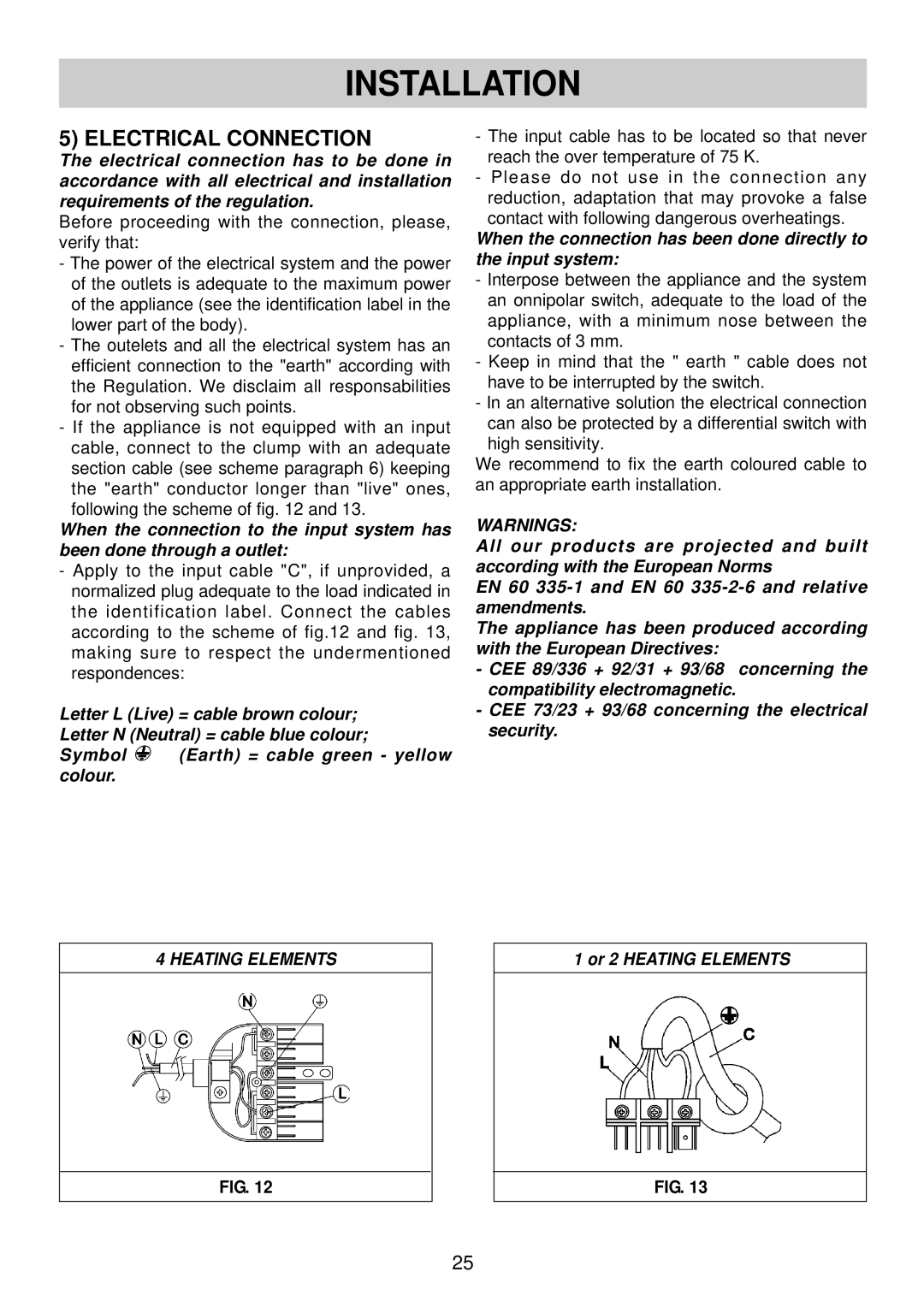 Smeg SBC30 manual Electrical Connection 