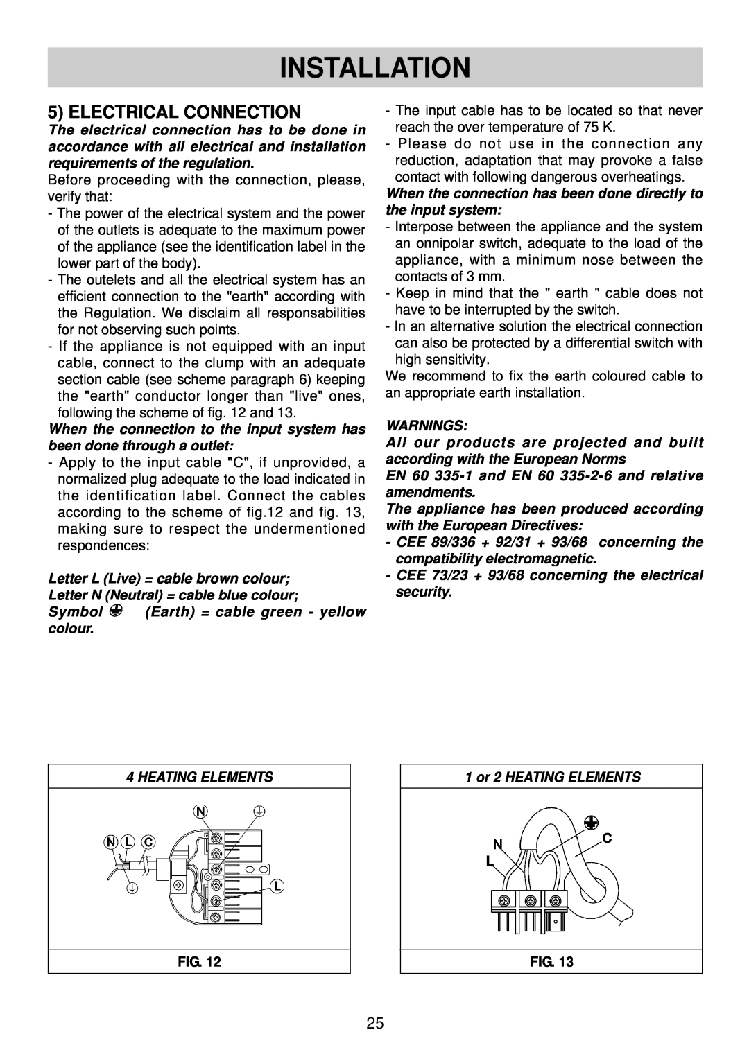 Smeg SBC30 manual Electrical Connection, Installation 