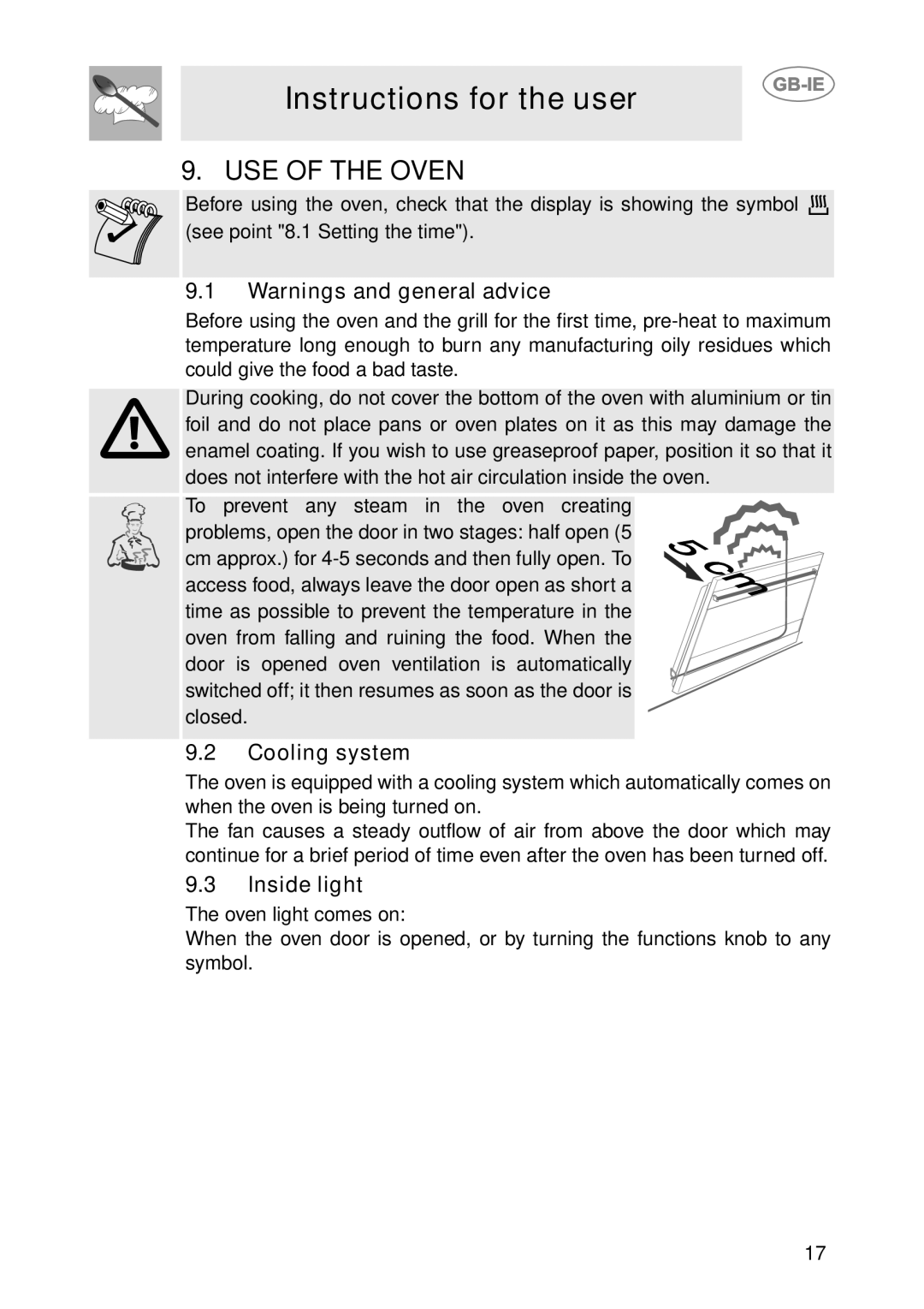 Smeg SC081MFX, SC041MFX, SC061MFX manual USE of the Oven, Cooling system, Inside light 