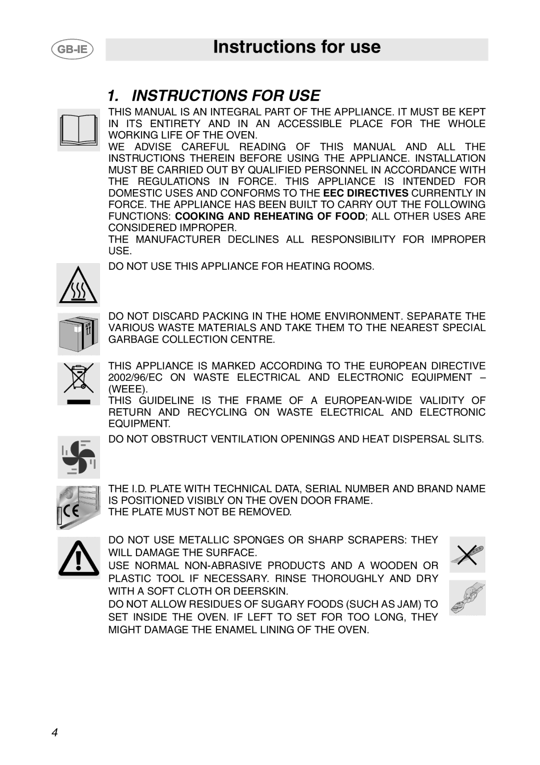 Smeg SC061MFX, SC081MFX, SC041MFX manual Instructions for use, Instructions for USE 