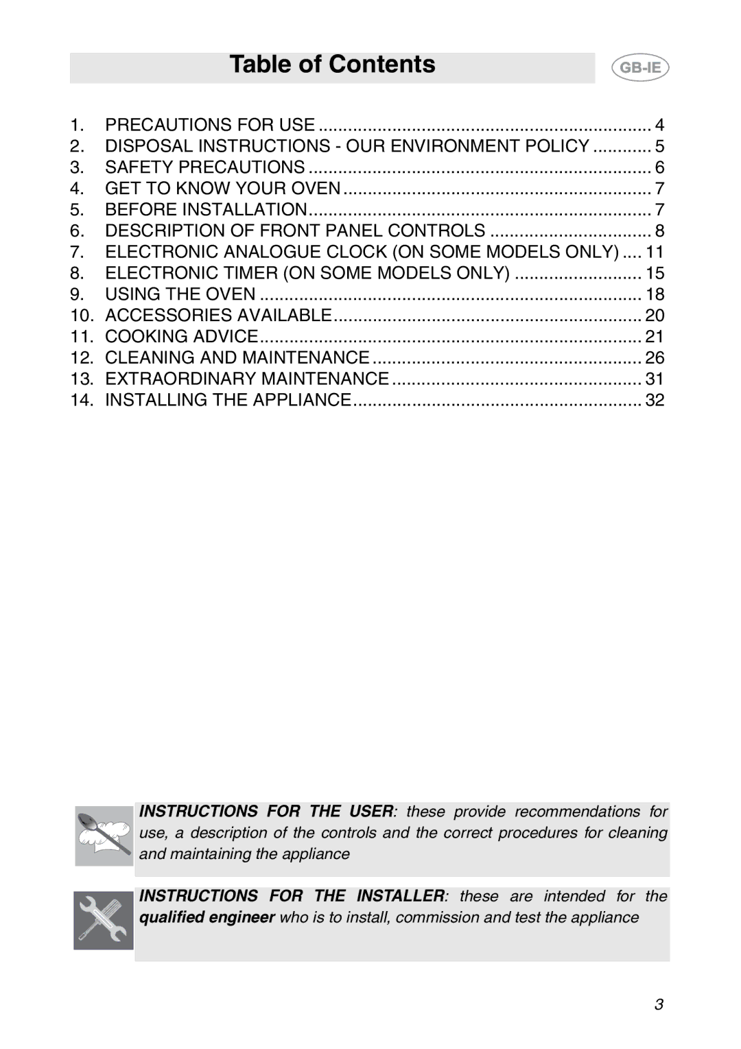 Smeg SC06MFX, SC08MFX, SC04MFX manual Table of Contents 