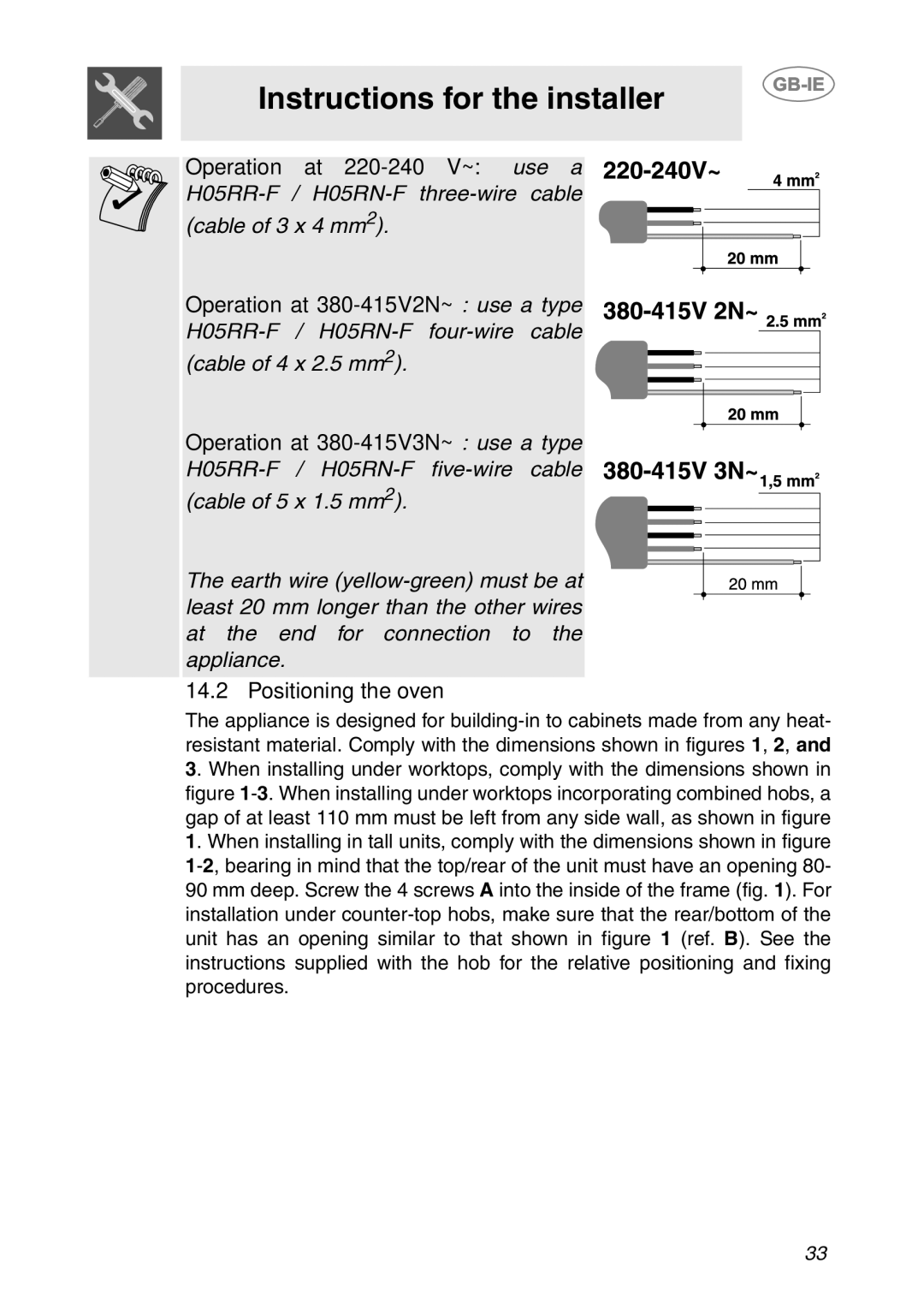 Smeg SC06MFX, SC08MFX, SC04MFX manual Positioning the oven 