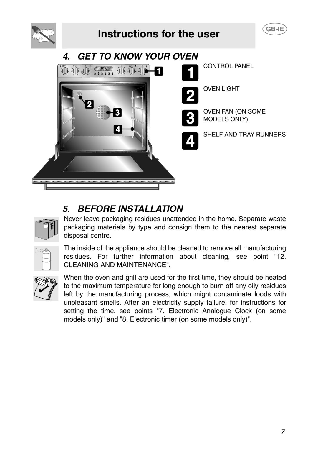 Smeg SC04MFX, SC08MFX, SC06MFX manual Instructions for the user, GET to Know Your Oven, Before Installation 