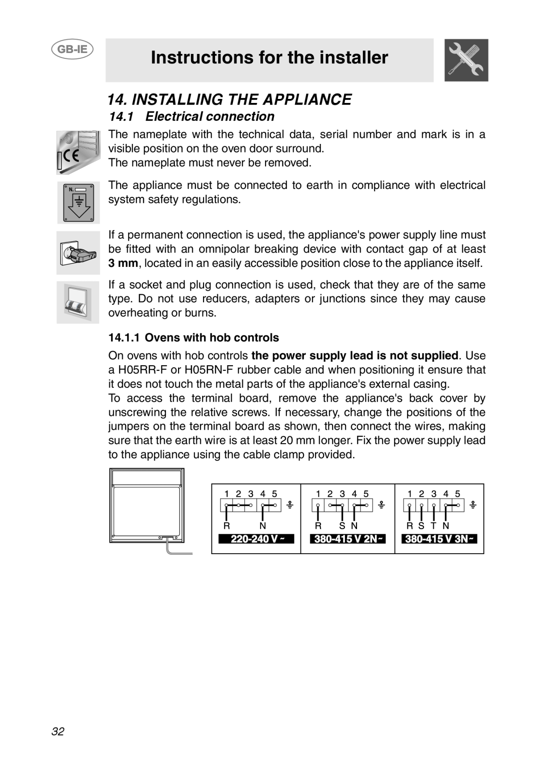 Smeg SC08MFX, SC06MFX, SC04MFX manual Instructions for the installer, Installing The Appliance, Ovens with hob controls 