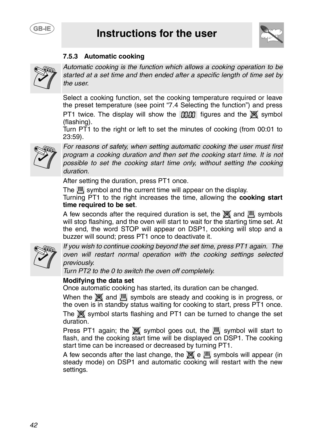 Smeg SC106ALU manual Automatic cooking, Time required to be set 