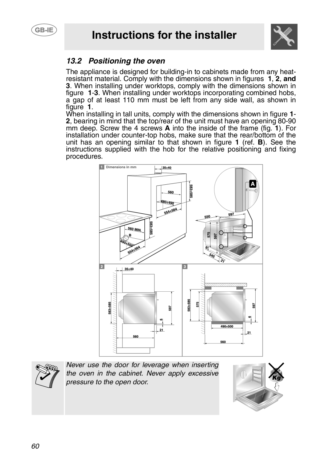 Smeg SC106ALU manual Positioning the oven 