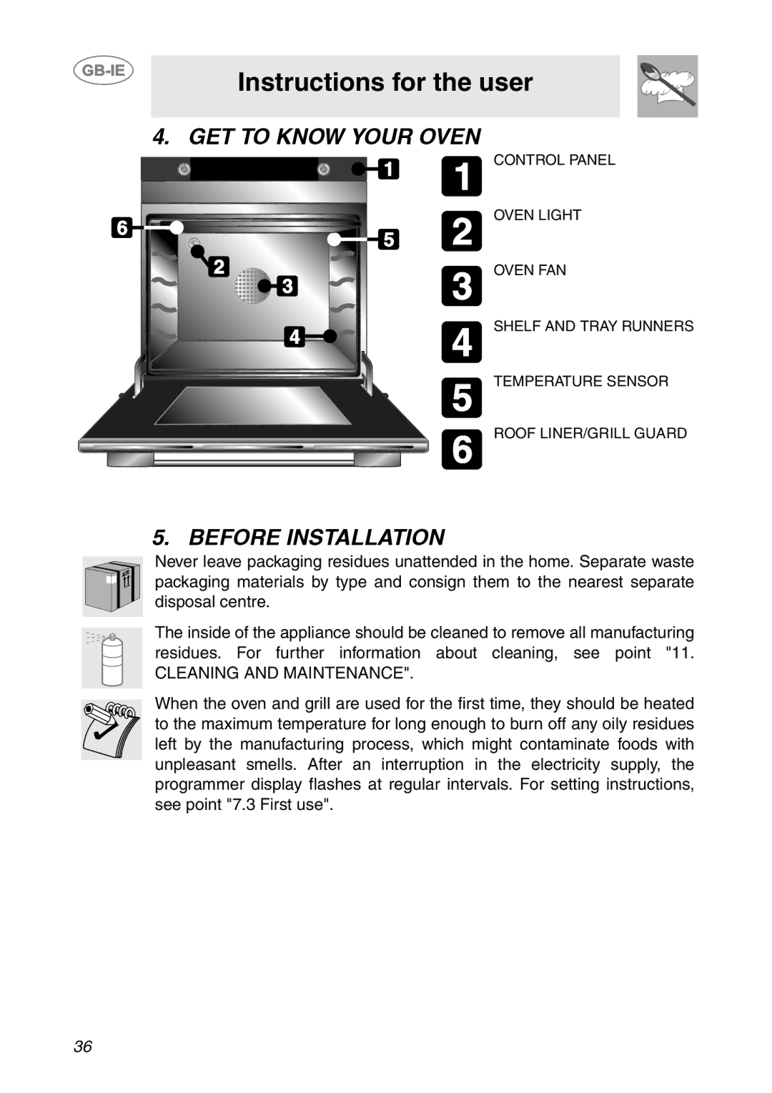 Smeg SC106ALU manual Instructions for the user, GET to Know Your Oven, Before Installation 