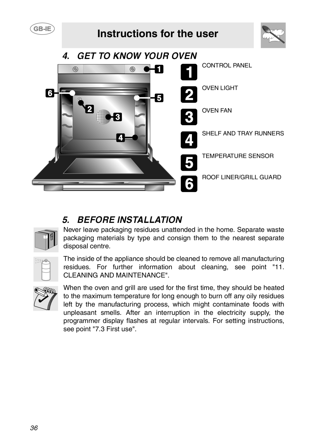 Smeg SC106ALU manual Instructions for the user, Get To Know Your Oven, Before Installation 
