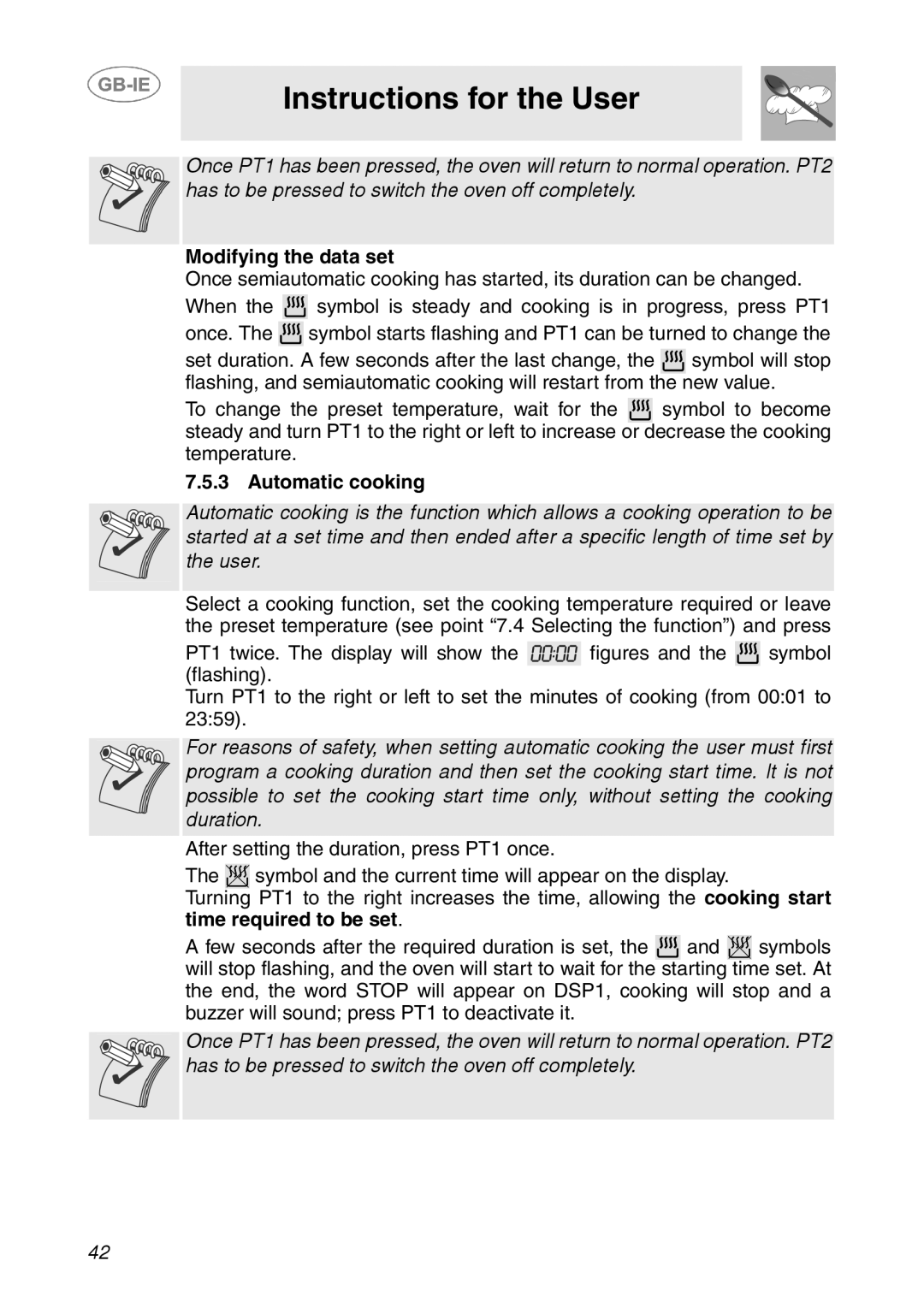 Smeg SC110SG, SC110NE, SC110EBO manual Automatic cooking, Time required to be set 