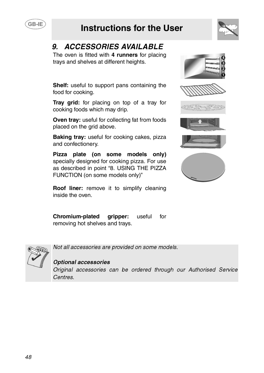 Smeg SC110NE, SC110EBO, SC110SG manual Accessories Available, Pizza plate on some models only 