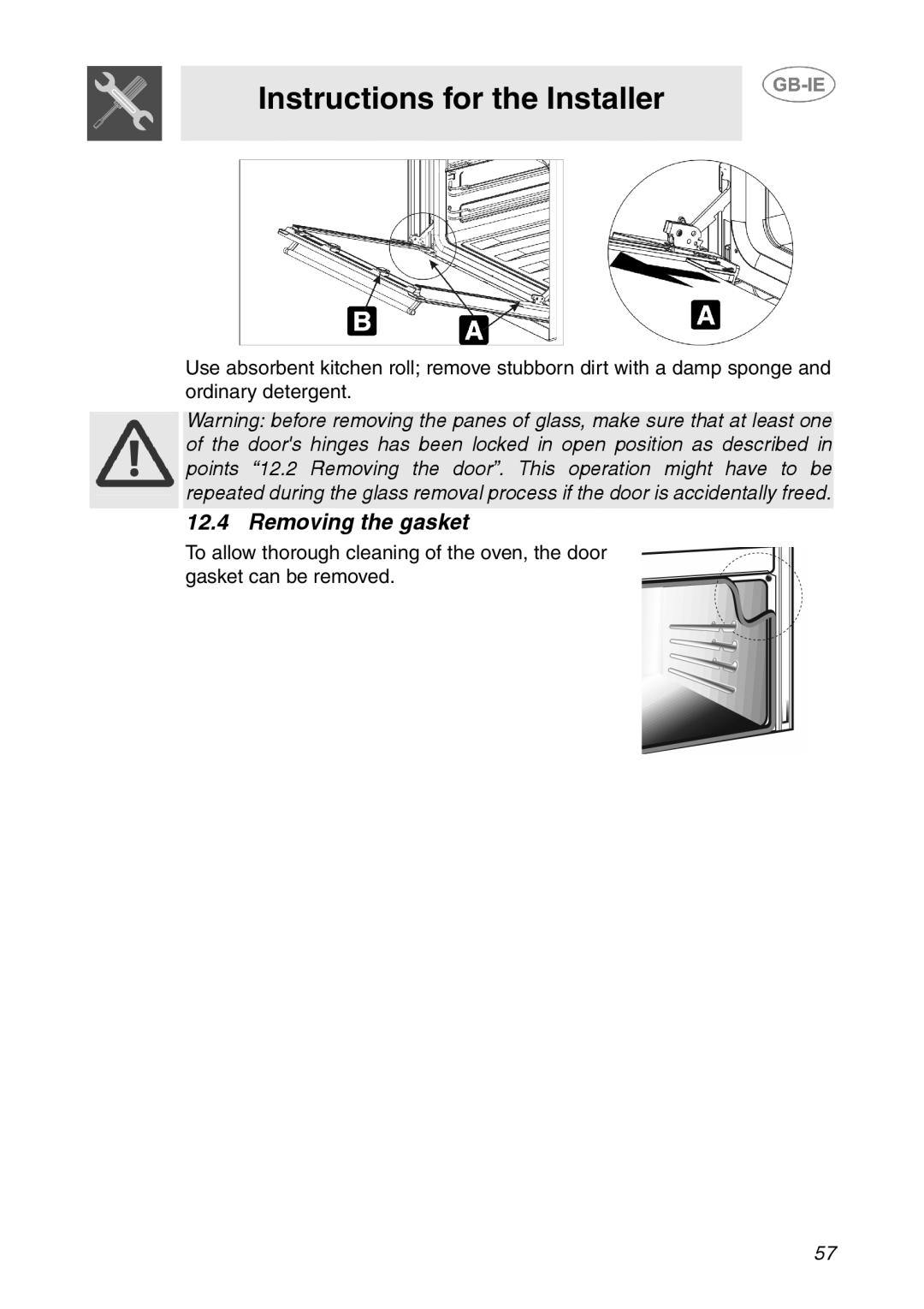 Smeg SC110EBO, SC110NE, SC110SG manual Removing the gasket 