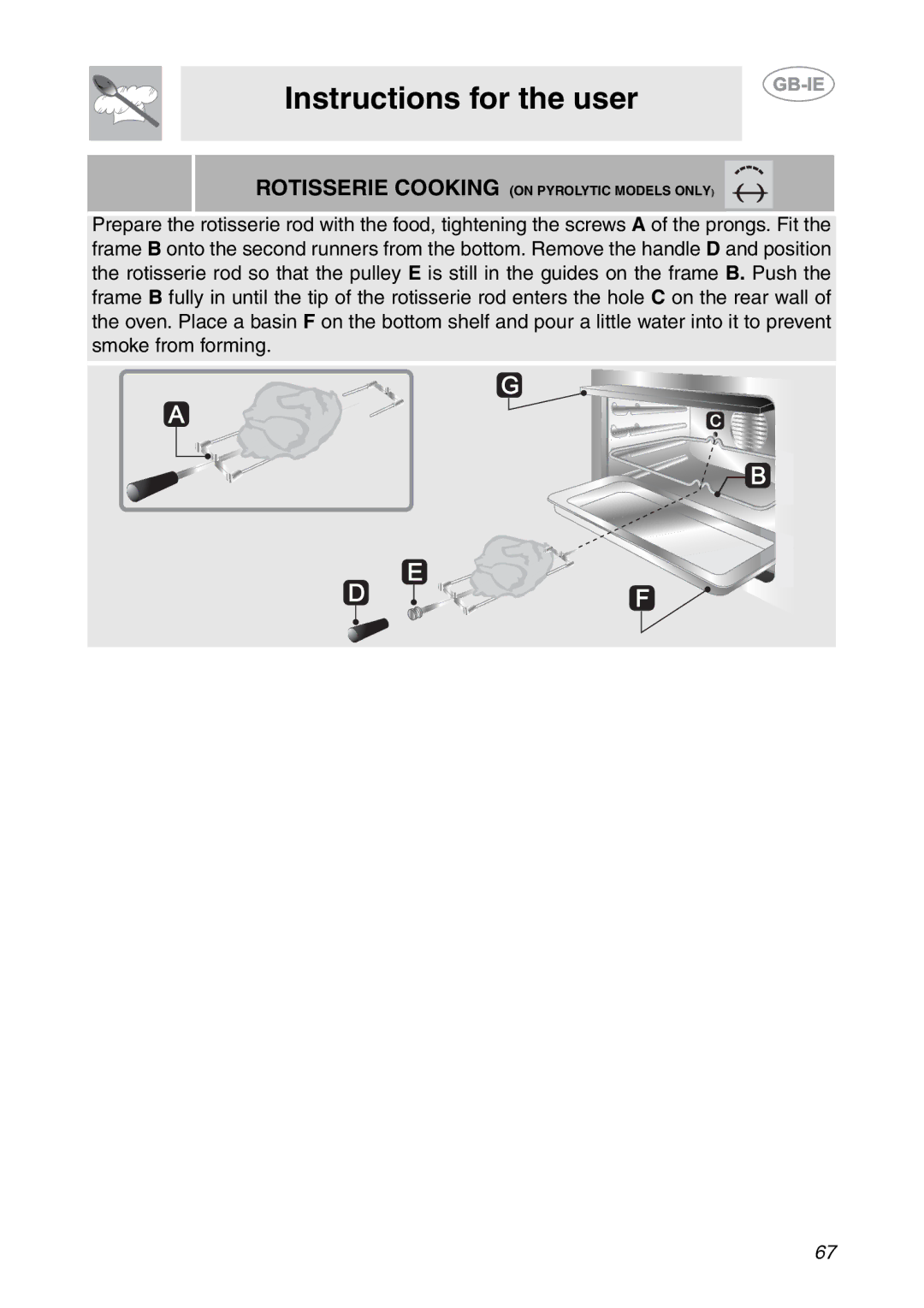 Smeg SC112-2 manual Rotisserie Cooking on Pyrolytic Models only 