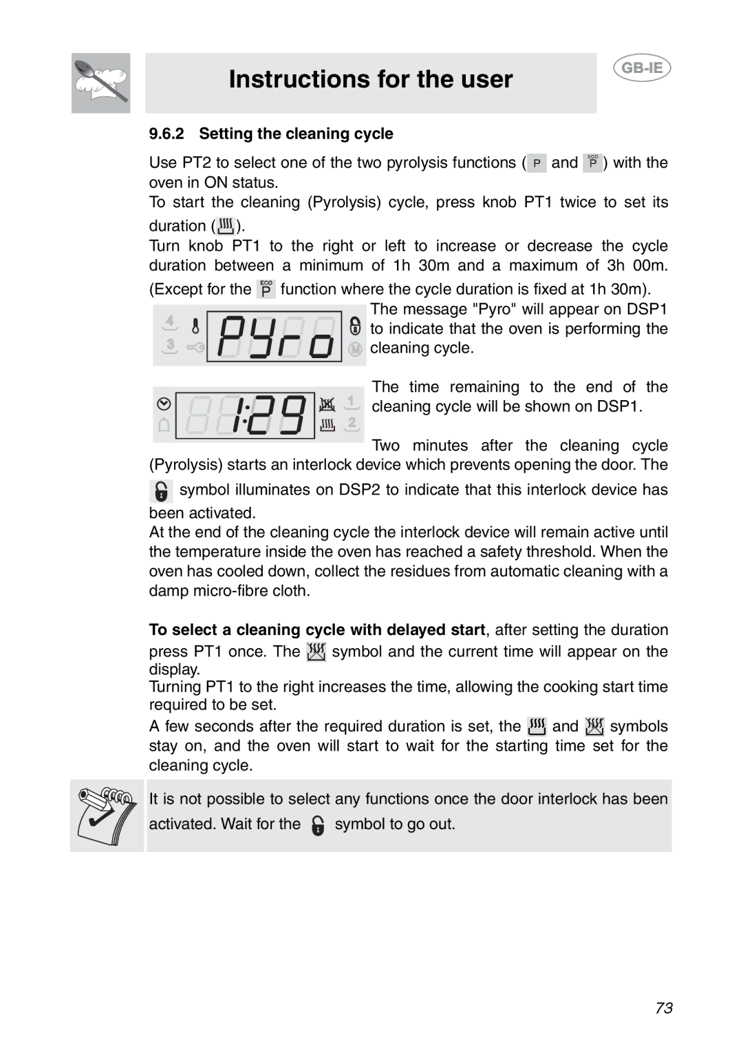 Smeg SC112-2 manual Setting the cleaning cycle, Cleaning cycle will be shown on DSP1 