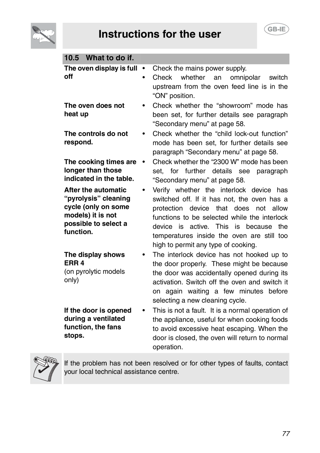 Smeg SC112-2 manual What to do if, Err 