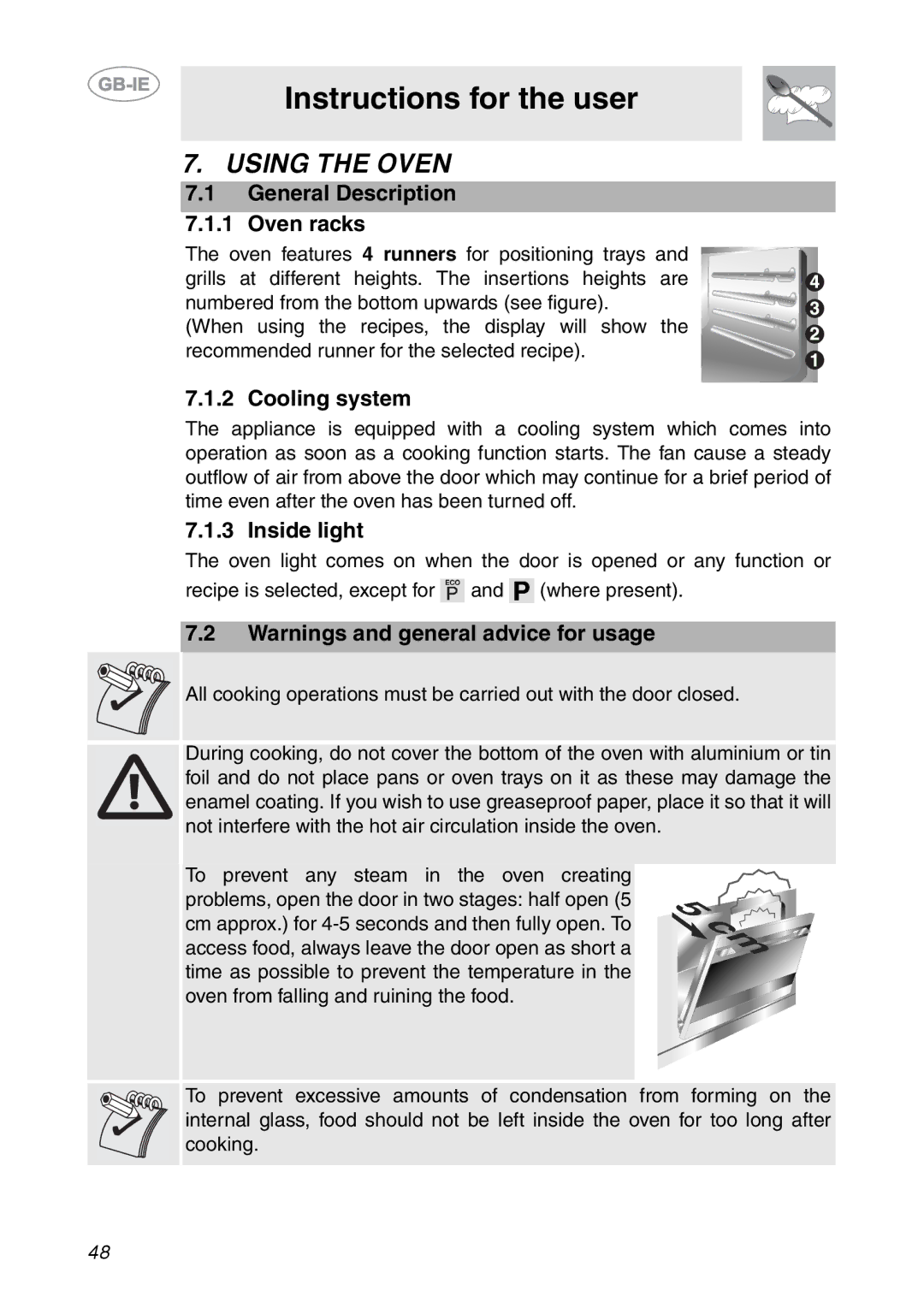 Smeg SC112-2 manual Using the Oven, General Description Oven racks, Cooling system, Inside light 