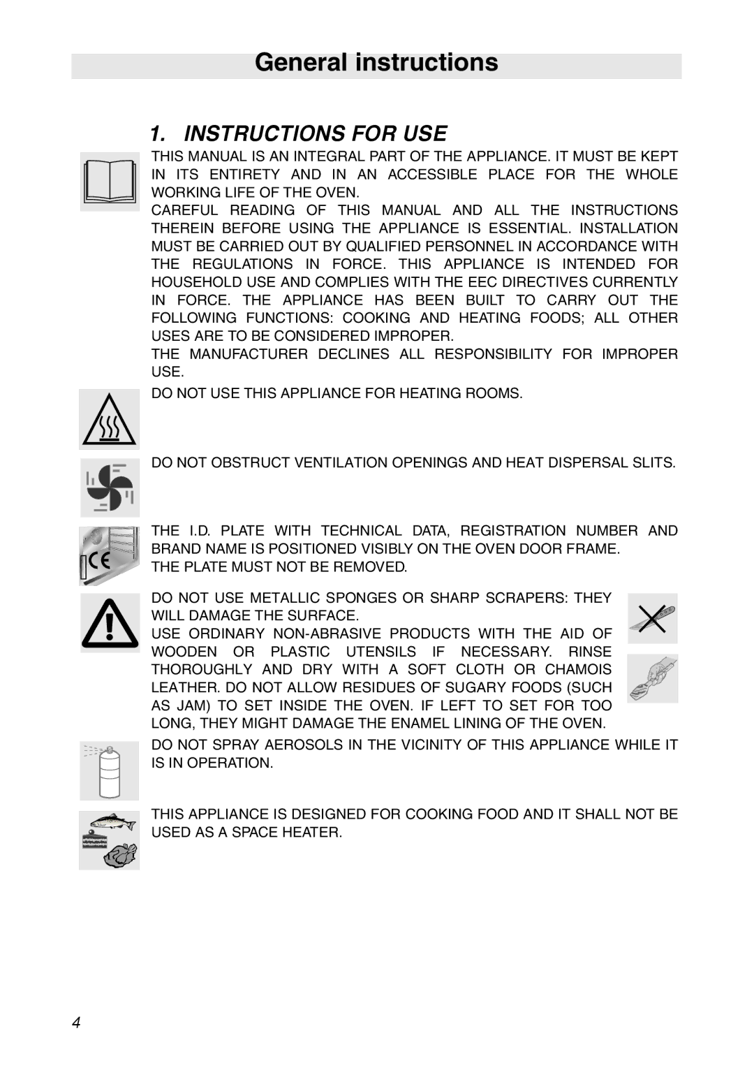 Smeg SC112 manual General instructions, Instructions for USE 