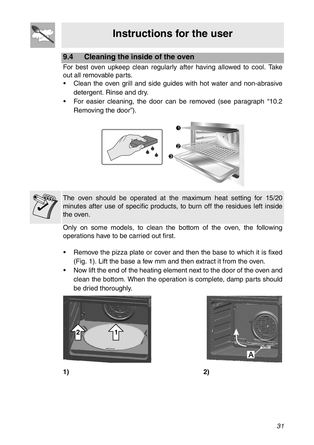 Smeg SC112 manual Cleaning the inside of the oven 