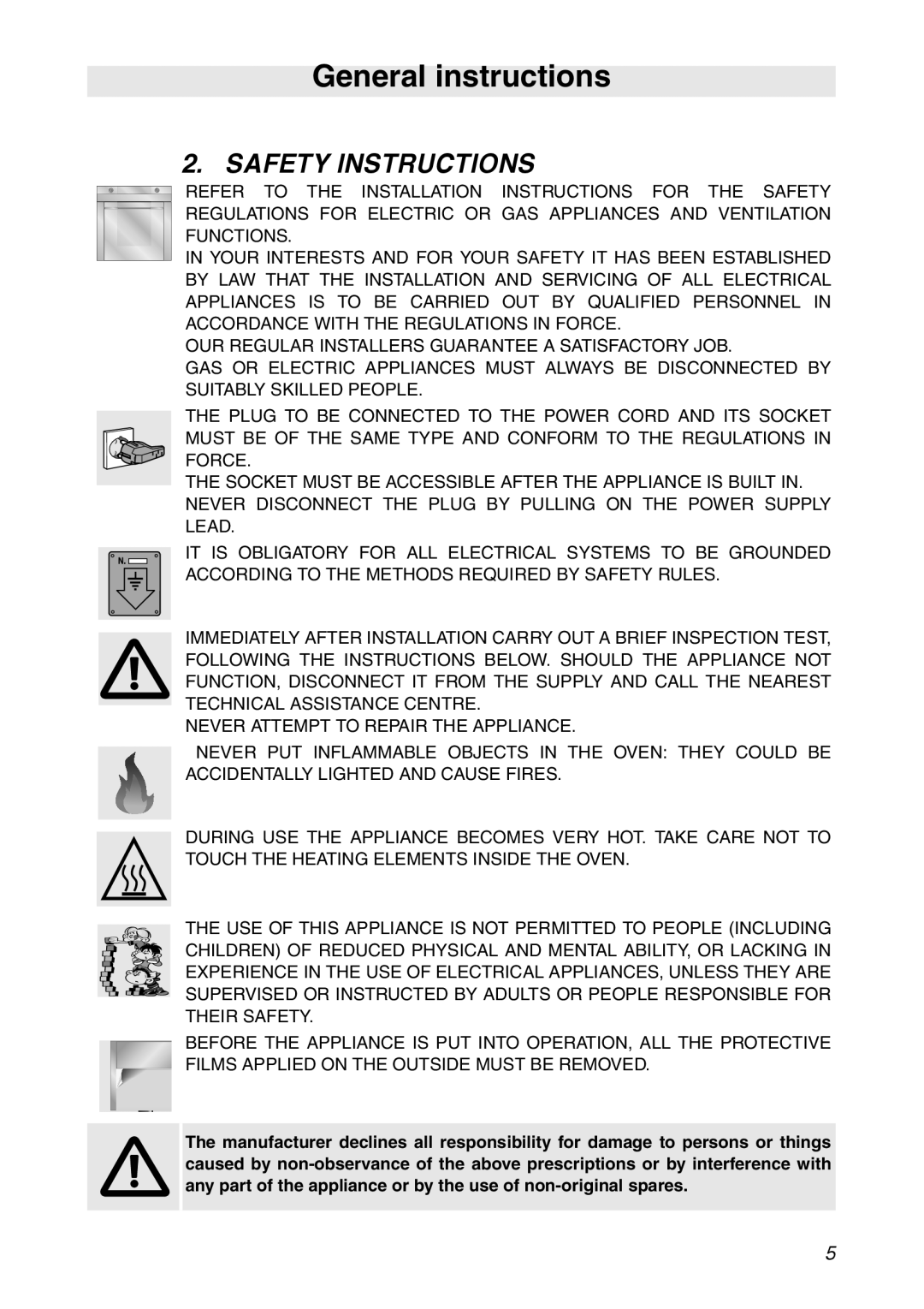 Smeg SC112 manual Safety Instructions 