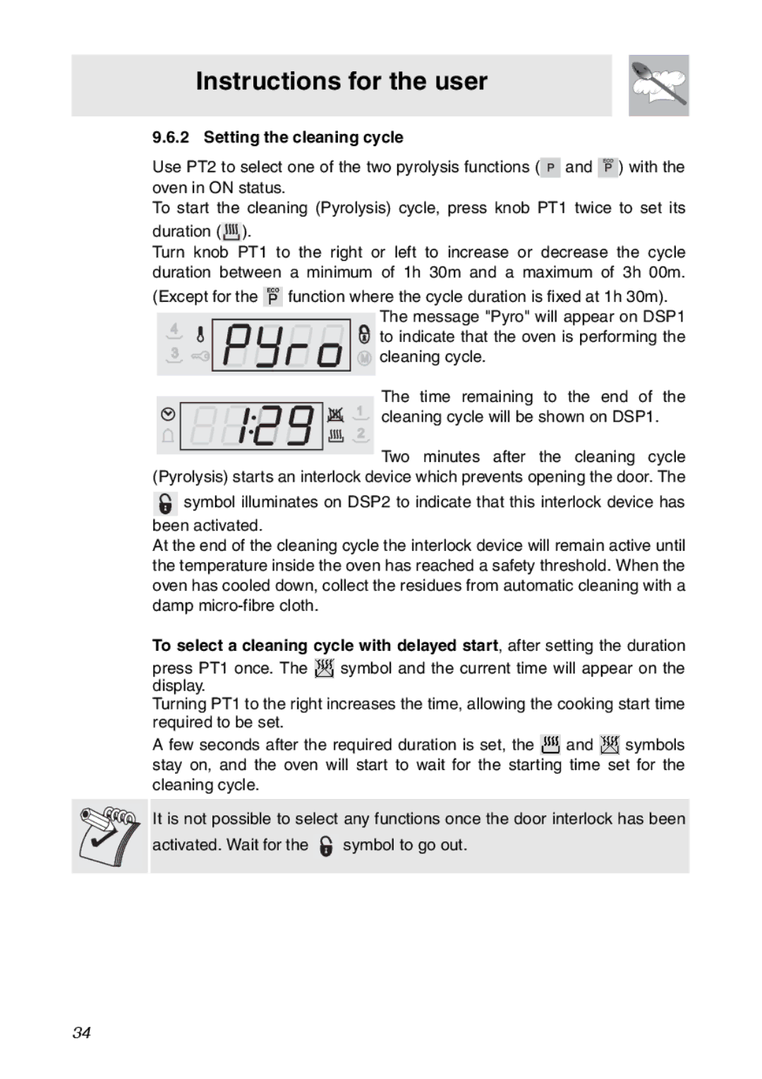 Smeg SC112 manual Setting the cleaning cycle, Cleaning cycle will be shown on DSP1 